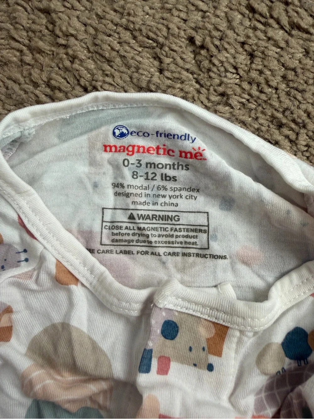 Magnetic Me Baby One-Piece Footed Sleeper in White with Pastel Animal Print